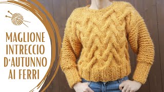 Maglione lana donna ai ferri  Maglia con gli intrecci [upl. by Nirok668]