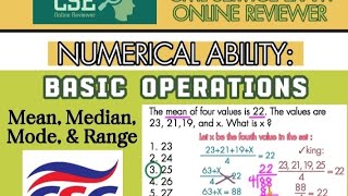 CIVIL SERVICE EXAM  Numerical Basic Operations Mean Median Mode amp Range  CSE Online Reviewer [upl. by Legge38]