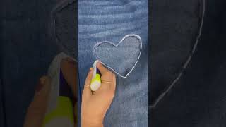 Heart wali jeans ❤️ diy fashion stylehacks handmadecraft jeanshacks shortsvideoyt shorts yt [upl. by Ellehsim]