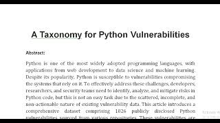 A Taxonomy for Python Vulnerabilities [upl. by Mathis]