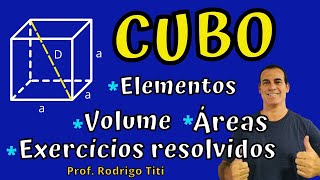 CUBO  Geometria Espacial  Elementos áreas volume diagonal e exercícios resolvidos [upl. by Cutlerr]