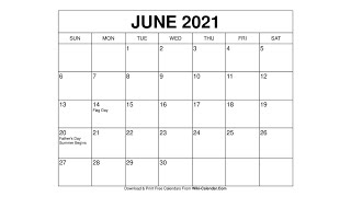 Printable June 2021 Calendar Templates with Holidays  Wiki Calendar [upl. by Jamey]