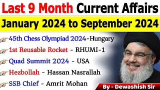 Last 9 Months Current Affairs 2024  January 2024 To September 2024  Important Current Affairs 2024 [upl. by Prasad607]