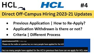 HCL OffCampus Direct Hiring 2023 Updates  ReApply Application  Not Able to Apply  Criteria [upl. by Ennaihs26]