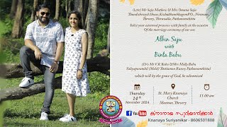 Wedding Ceremony  Albin Saju With Binta Babu  Live Telecast [upl. by Osnofedli]