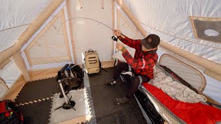 Winter Ice Camping In INFLATABLE TENT [upl. by Iinden]