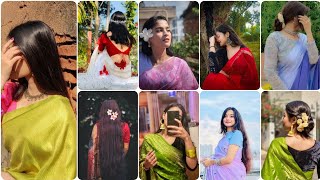 🔥✌️Cute girl pose in saree stylish hidden face pose in saree photography ideas sareDp poses [upl. by Entirb]