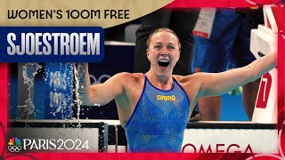 Sarah Sjoestroem wins gold USs Torri Huske takes silver in womens 100m free  Paris Olympics [upl. by Andros]