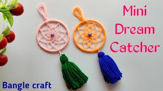 How to Make Mini Dream Catcher  Old Bangle Reuse Idea  Woolen Craft Idea [upl. by Yelak]