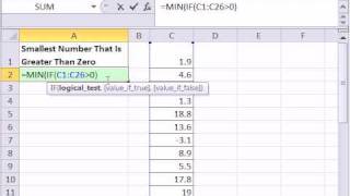 Excel Magic Trick 681 Find Smallest Number That Is Greater Than Zero Array Formula [upl. by Parette]