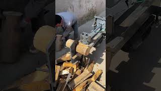 The process of splitting logs horizontally Good tools and machinery make work easy [upl. by Aluk]