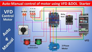 AutoManual Control of Motor Using VFD and DOL Starter  Wiring Diagram Tutorial [upl. by Yldarb945]