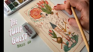 Tulip Quest watercolor painting process [upl. by Raila97]