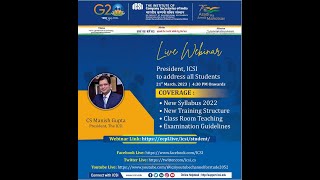 Live Webinar  quotPresident ICSI to address all Studentsquot [upl. by Anewor]