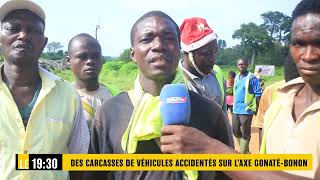 Des carcasses de véhicules accidentés sur laxe GonatéBonon [upl. by Hayes]