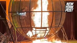 ‘Globe of Death’ motorcycle stunt goes up in flames [upl. by Fulbert]