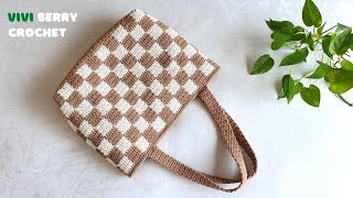 🧶Amazing DIY Crochet Bag  Crochet Tote Bag  Wonderful Checkered Pattern😍  ViVi Berry Crochet [upl. by Ludie]