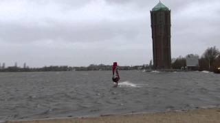 Storm amp windsurfers op Westeinderplassen Surfeiland Aalsmeer 5 december 2013 [upl. by Arihs]