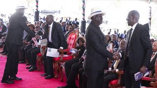 LIVEDRAMA IN NYANDARUA AS RAILA ODINGA MEETS WITH DP GACHAGUA IN NYANDARUA BURIAL [upl. by Aikem]