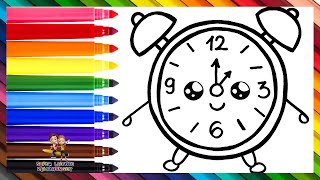 Zeichnen und Ausmalen einer niedlichen Weckuhr ⏰🌈 Zeichnungen für Kinder [upl. by Weinman]