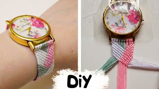 How to make watch band  Diy Friendship bracelet watch band [upl. by Nomihs]