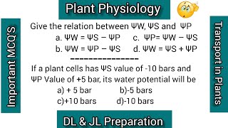 Water Potential  Plant Physiology  MCQS for JL DL  APSET  AP RCET [upl. by Lamonica]