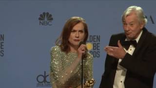 Isabelle Huppert  Golden Globes 2017  Full Backstage Interview [upl. by Nnylahs]