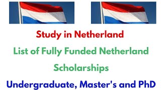 List of Scholarships in Netherland for Undergraduate Masters and PhD 2025 [upl. by Kciredec]