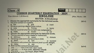 8th std english quarterly exam model question paper 2024 [upl. by Suruat332]