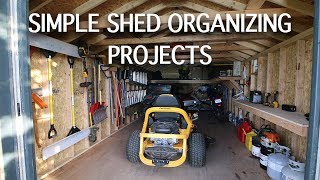 SIMPLE SHED ORGANIZING PROJECTS  Shelves Loft Rafters Racks [upl. by Sera457]