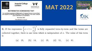 Oxford MAT 2022 Solutions Question E Expression expanded maths education mathematics university [upl. by Lebisor]