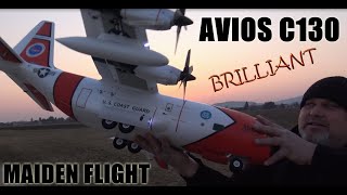 AVIOS C130 V2 US Coast Guard Scale 1600mm Turboprop 4 motor RC plane EPO PNF Maiden flight [upl. by Leggett]