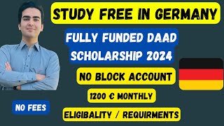 Daad scholarship Germany 2024  No Block Account  International Students Scholarship [upl. by Hanforrd718]