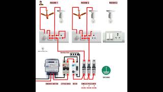 3 Room Wiring Diagram With Energy Meter amp MCB amp Rccb energymeter housewiring shorts viralvideo [upl. by Noda]