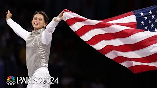 Lee Kiefer defends fencing foil gold vs US teammate Lauren Scruggs  Paris Olympics  NBC Sports [upl. by Latsirk]