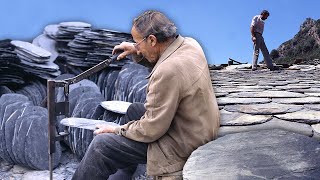 LOSAS DE PIZARRA artesanales para su montaje en los TEJADOS de zonas montañosas [upl. by Kinna]