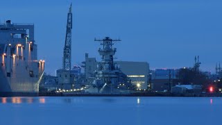 Battleship New Jersey at dry dock from West Deptford during sunset 03312024 [upl. by Oleic116]