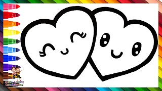 Zeichnen und Ausmalen von zwei verliebten Herzen 💕🌈 Zeichnungen für Kinder [upl. by Nyladnewg]