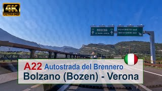 🇮🇹 A22 Autostrada del Brennero  driving between Bolzano Bozen and Verona in Italy [upl. by Mathew800]