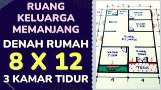 Denah Rumah Minimalis 3 Kamar Tidur Ukuran 8x12 Dengan Ruang Keluarga Memanjang [upl. by Talbott]