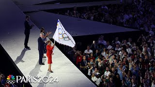 Olympic flag handoff indicates transition from Paris to Los Angeles  Paris Olympics  NBC Sports [upl. by Duwe]