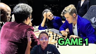 Magnus Carlsen and Tania Sachdev team up against Fabi and Maurice  Head and Hand Freestyle Chess [upl. by Atwood]