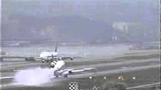 Alitalia Airlines MD11 MD11 MDLL Severe Crosswind Landing at Kai Tak Hong Kong Airport [upl. by Ffej]