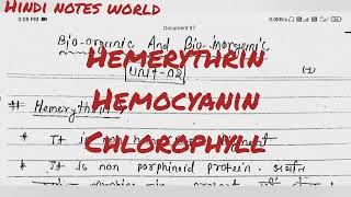 Hemerythrin  Hemocyanin  Chlorophyll  Msc chemistry notes in hindi [upl. by Blankenship302]