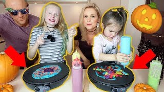 HALLOWEEN PANCAKE ART CHALLENGE sister vs sister  Family Fizz [upl. by Egide]