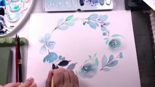 Water Color tutorial  Monochromatic floral wreath [upl. by Ezeerb205]