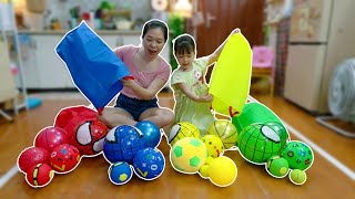 Learn Sports Balls and Colors with Colorful Bags for Kids  Playing Sports with Mom [upl. by Lowery]