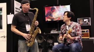 Tomo Fujita and James Calandrella  Autumn Leaves Guitar and Sax duet NAMM 2014 [upl. by Naimerej]