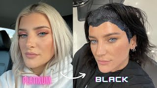 Dyeing my PLATINUM Blonde Hair BLACK extreme hair transformation [upl. by Seaman323]