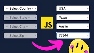 Select Country State City Zip code Drop Down using HTML CSS and JavaScript [upl. by Rihat]